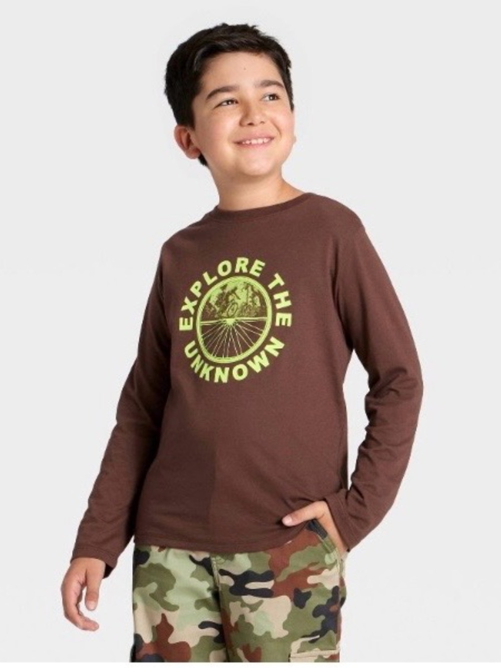 Cat & Jack Brown Long-Sleeve Tee with Lime Graphic - Kids